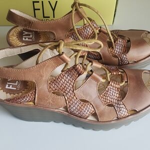Fly London Brown Comfort Sandals with Lace-Up Design